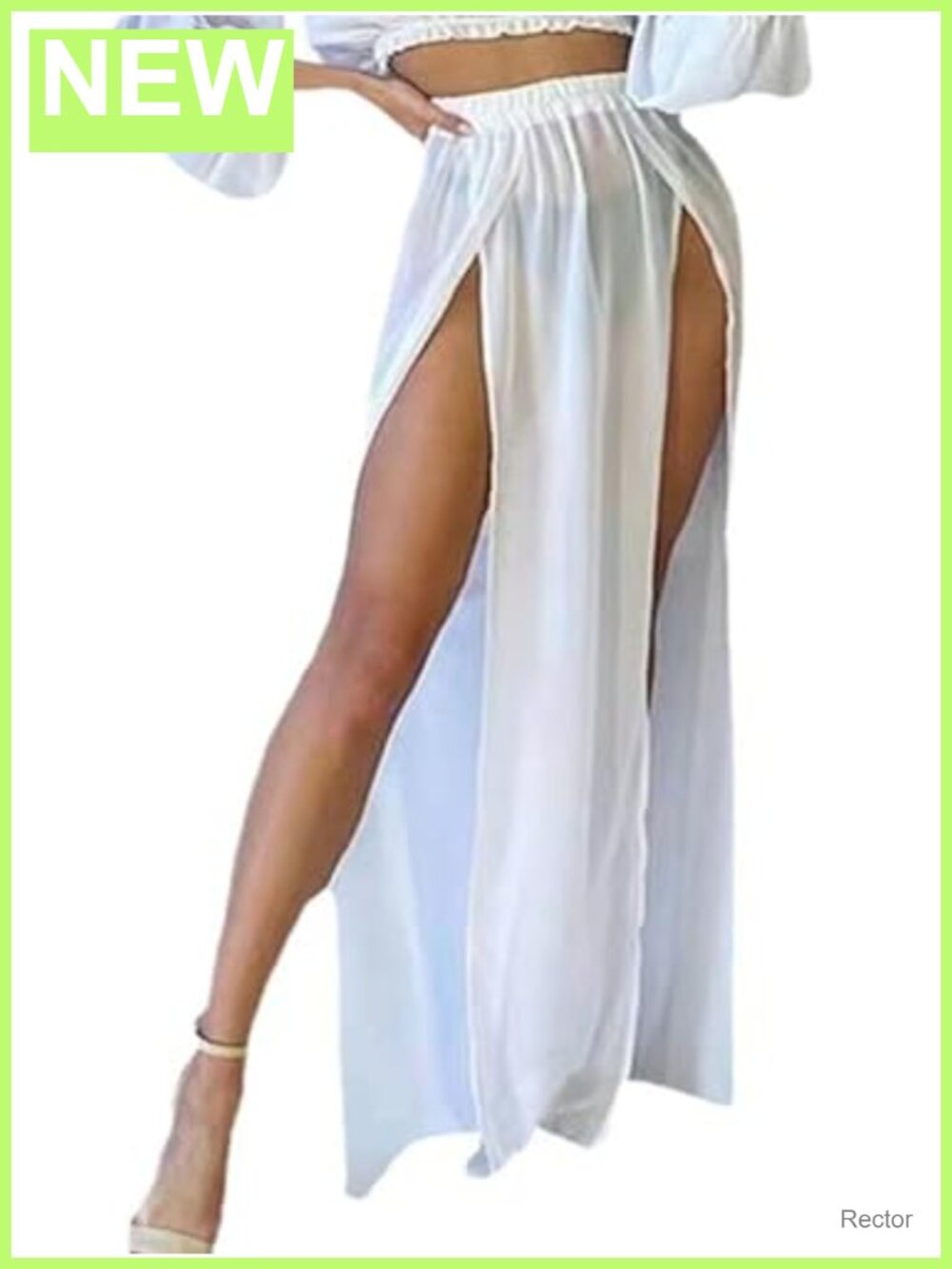 Sheer Mesh Chiffon Double Slit Maxi Cover Up Skirt Beach Festival Costume